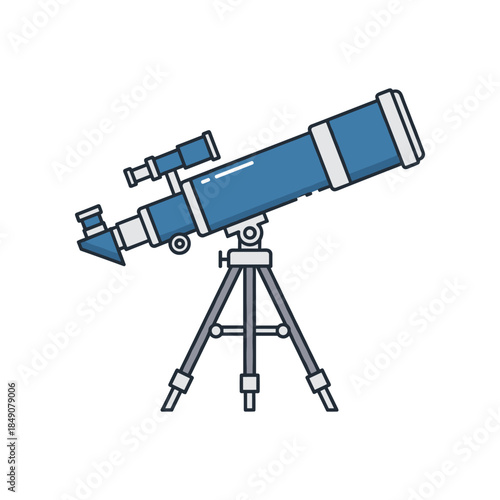 Detailed illustration of a blue telescope on a tripod for astronomical observation.