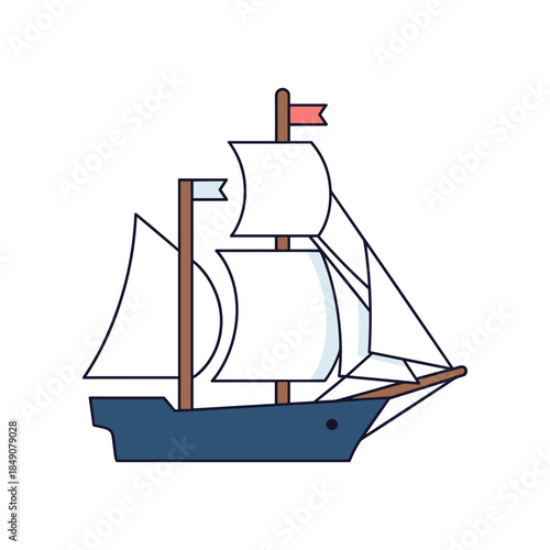 Detailed illustration of a classic sailing ship navigating the open ocean waters.