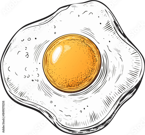 Hand drawn vector line art illustration of a fried egg
