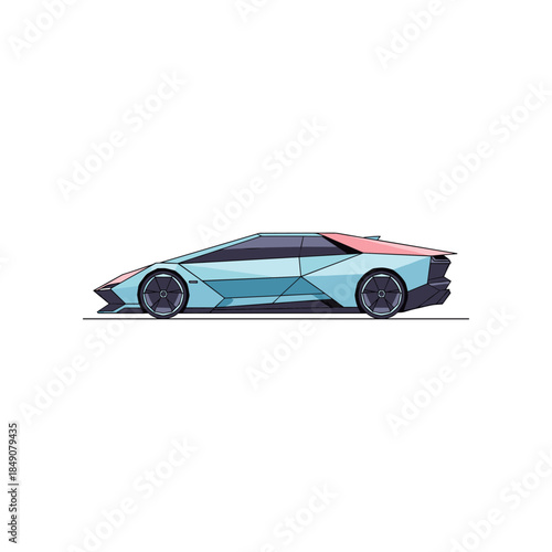 Futuristic concept sports car with sharp geometric design and aerodynamic lines.