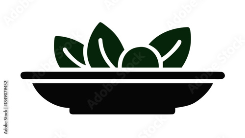 Clean silhouette of a healthy food bowl with leaves, nutrition and balanced diet wellness concept