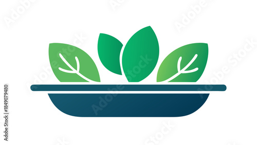 Clean silhouette of a healthy food bowl with leaves, nutrition and balanced diet wellness concept