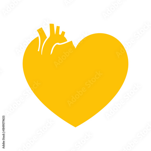 Golden heart illustration with anatomical details representing health and wellness.