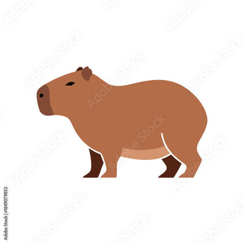 Illustration of a Brown Capybara Standing on a White Background.
