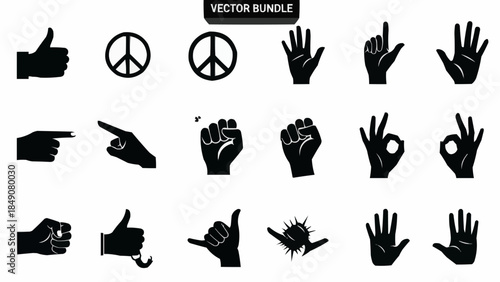 Collection of Hand Gestures and Symbols Vector Icons.
