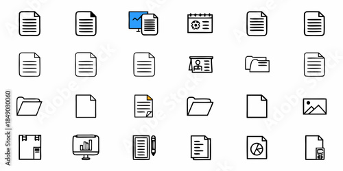 Document Icon Set, File Types and Management Symbols, Office and Organization Graphics