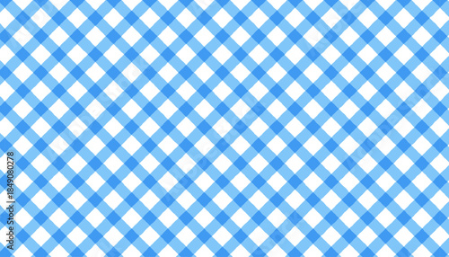 A cute, childish, diagonal light blue checkered pattern. Seamless checkered pattern. Vector illustration of a checkered print for textiles, packaging, and picnic-style fabrics