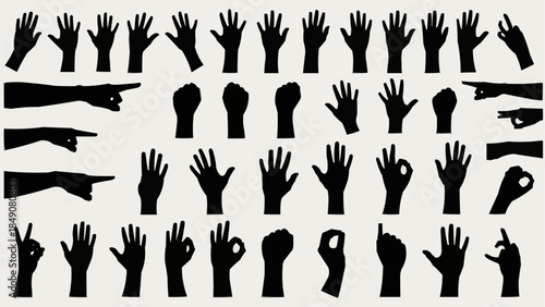 Collection of Diverse Hand Gestures and Silhouettes.