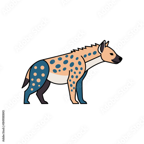 Illustration of a spotted hyena standing profile view.