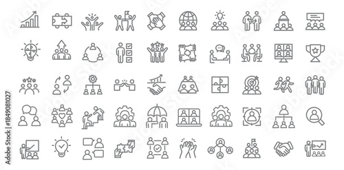 Team icon set. Editable line icons. Vector illustration.