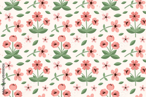 Seamless Floral Pattern Background in Minimalist Flat Design Style. Cute Pastel Spring Flower Vector Wallpaper