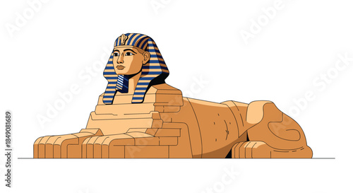 A stylized flat illustration of the Great Sphinx of Giza, the famous ancient Egyptian monument, shown from a side profile view.