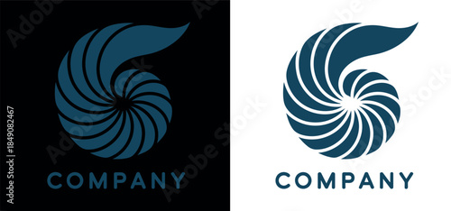 Modern Nautilus Shell Company Logo Design with Black and White Backgrounds Variations