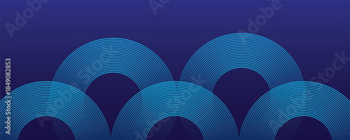 Abstract blue background with circle lines. Futuristic technology concept. Geometric stripe line art design for poster, brochure, cover, website, header, web banner, presentation