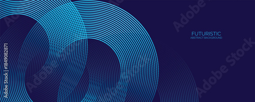 Abstract blue background with circle lines. Futuristic technology concept. Geometric stripe line art design for poster, brochure, cover, website, header, web banner, presentation