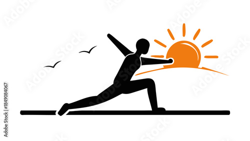 Silhouette of a person stretching at sunrise, positive morning wellness routine concept
