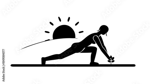 Silhouette of a person stretching at sunrise, positive morning wellness routine concept