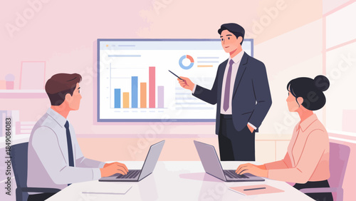 Business meeting with data presentation