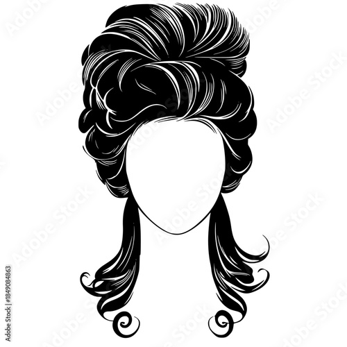 Elegant Marie Antoinette Silhouette Wig | Clean, isolated vector art for creative projects.