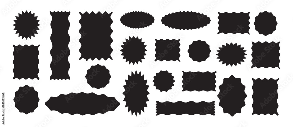 Obraz premium Wavy circular, oval and rectangular shape elements set. Abstract elements for template, stickers, promo design, web design and social media.