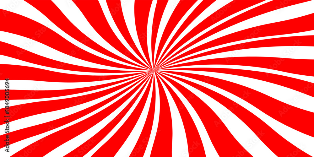 Fototapeta premium Vibrant red and white radial sunburst pattern with converging lines creating a bold optical and geometric visual effect.