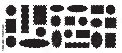 Wavy circular, oval and rectangular shape elements set. Abstract elements for template, stickers, promo design, web design and social media.