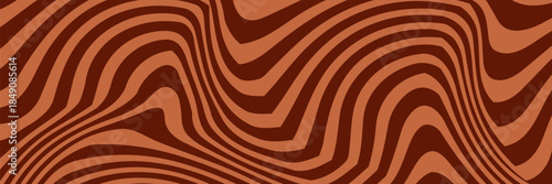 Retro coffee color background. Milk chocolate liquid dessert texture. Wavy swirl candy pattern for poster, cover, banner, pamphlet. Vintage brown trippy hippie wallpaper in 60s or 70s style. Vector