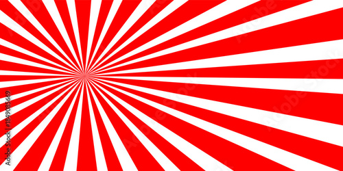 Vibrant red and white radial sunburst pattern with converging lines creating a bold optical and geometric visual effect.
