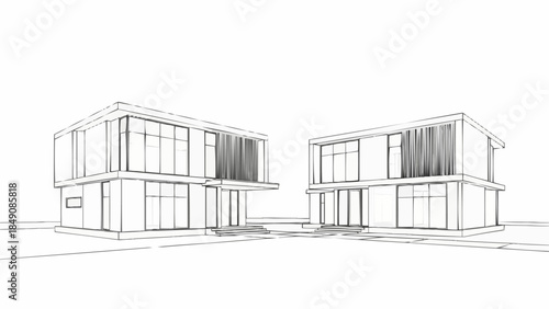 Modern Architectural Sketch of Two Contemporary Houses.