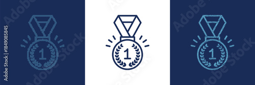 Set of Three Medal Icons Representing First Place