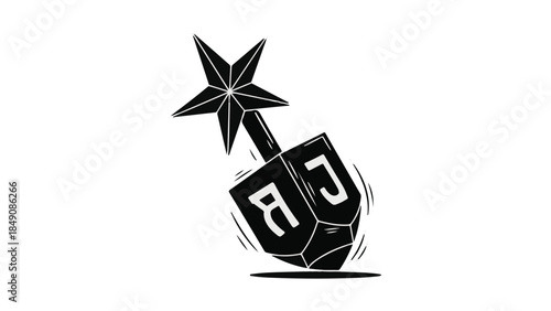 Black dreidel with star spinning gambling game object isolated on white background