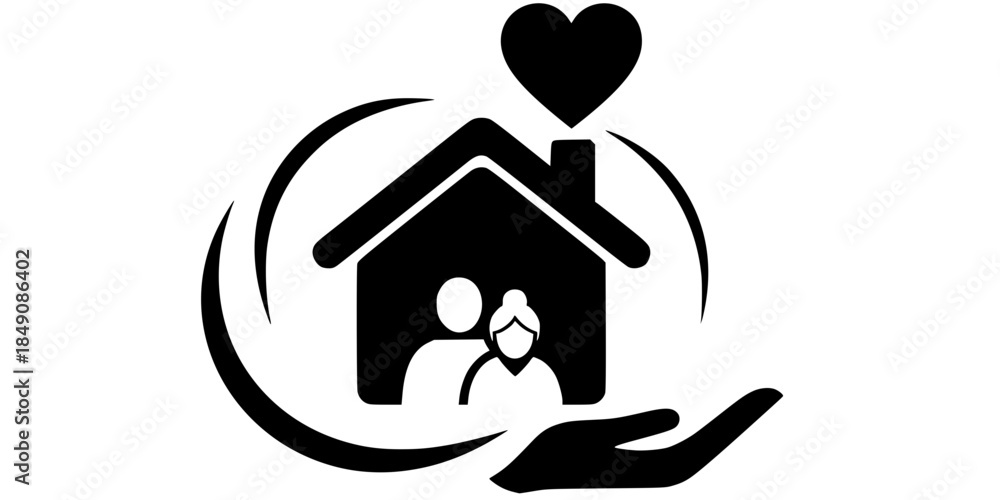 Obraz premium Aging in Place Home Care Heart House Icon Silhouette