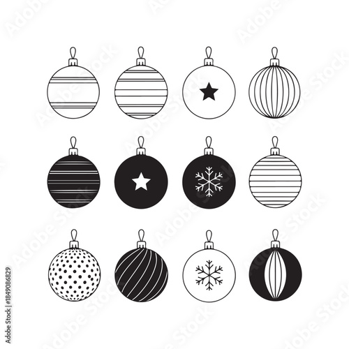 Minimalist Flat Vector Christmas Baubles with Diverse Holiday Patterns