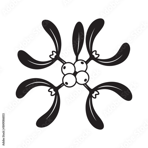 Symmetrical Mistletoe Flat Vector Illustration with Central Berries and Leaves
