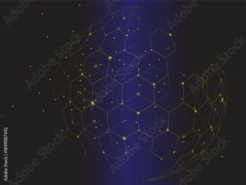 Global technological network structure with interconnected data points on a dark background