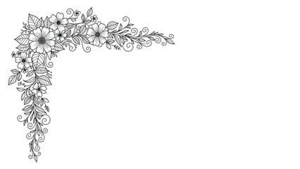 Elegant floral corner ornament, vintage botanical illustration, decorative element