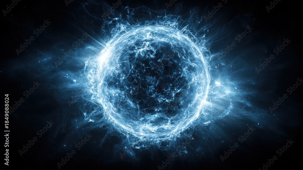 Obraz premium Stunning blue energy sphere with swirling light and dynamic effects radiating in a dark cosmic background portraying a vibrant astral element