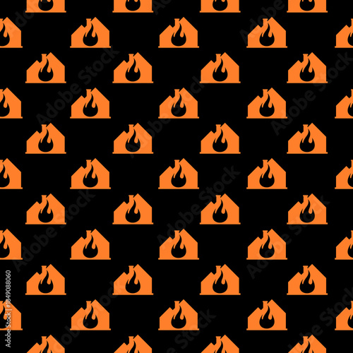 Burning house pattern seamless isolated on black background