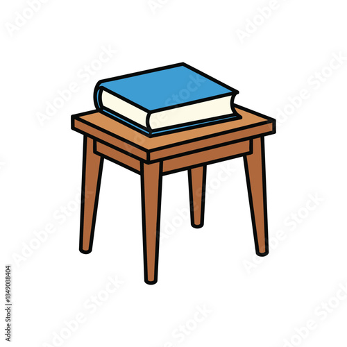 A book resting on a small wooden table colorful vector art illustration