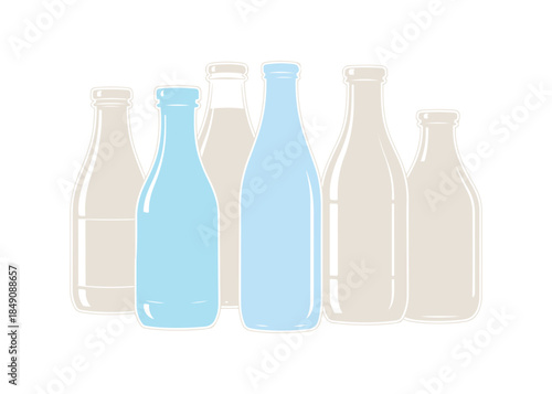 Milk bottles drawn in a cartoonish vector style with outlines

