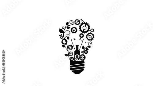 Creative lightbulb filled with intricate gears and organic shapes, symbolizing innovation and ingenuity