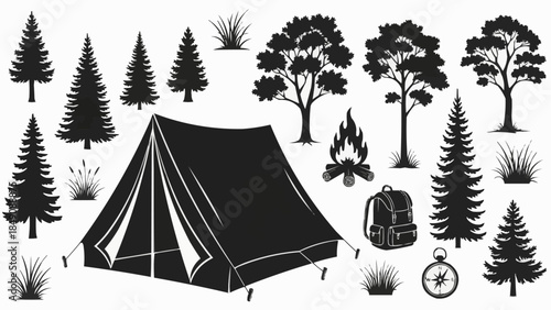 Camping Adventure Elements Silhouette Collection.