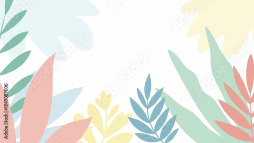 Abstract Tropical Leaves and Shapes in Pastel Colors.