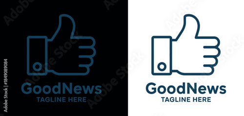 Good News Logo Thumbs Up Icon Design with Tagline for Business Brand Identity