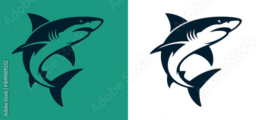 Shark Logo Designs with Green and White Backgrounds for Branding and Marketing