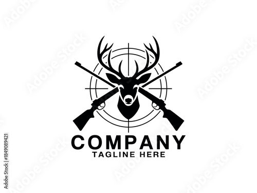 Deer Head Logo with Crossed Rifles and Target for Hunting Company Brand Identity