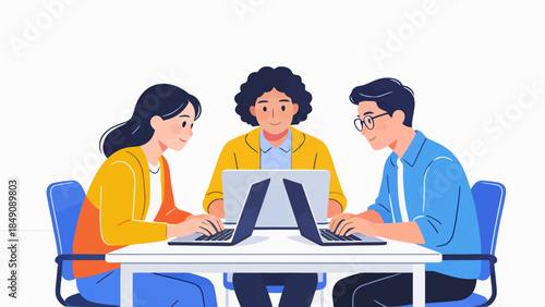 Three people working together on laptops