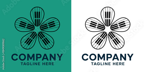 Modern Flower Logo Design Template with Piano Keys and Company Tagline