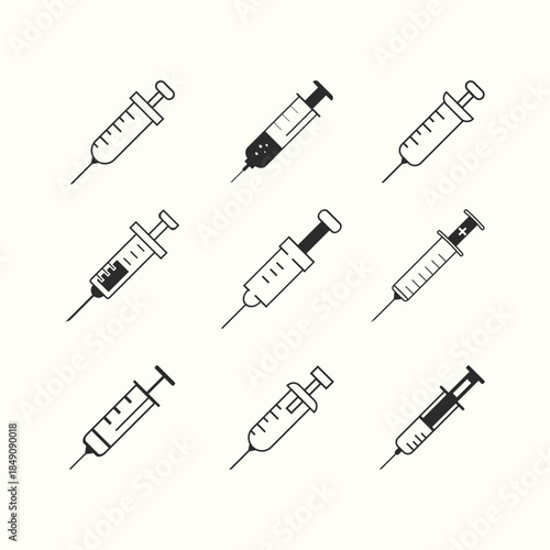 Syringe needle injection icons set vector
