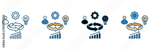 Multicolor development vector icon set illustrating business growth, development , innovation, performance improvement, and workflow development. and corporate branding